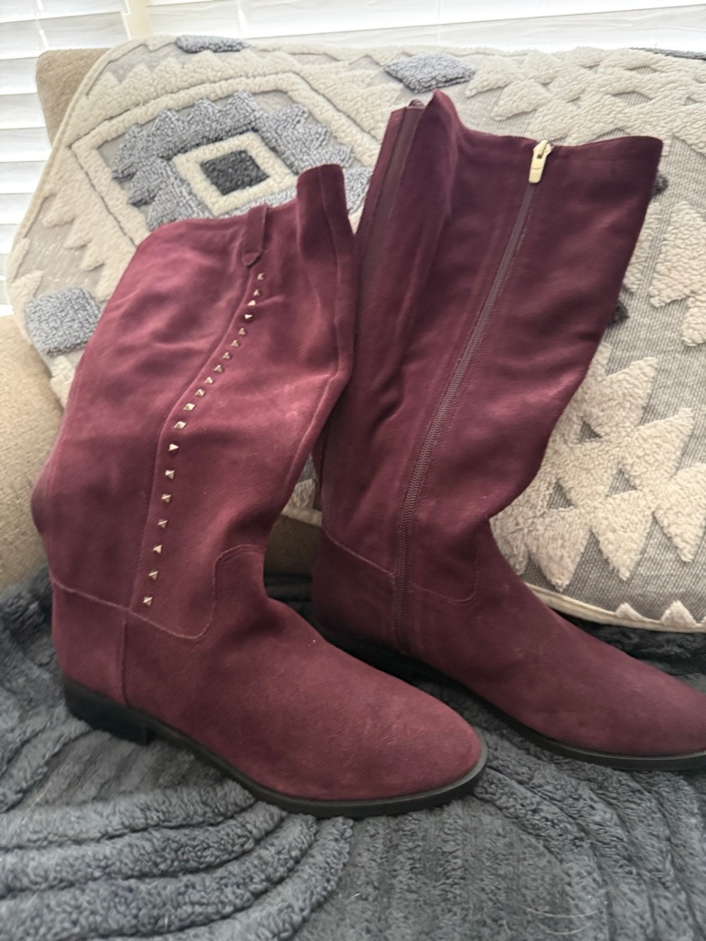 Marc Fisher Purple  Suede Over-the-Knee Boots with Gold Studs